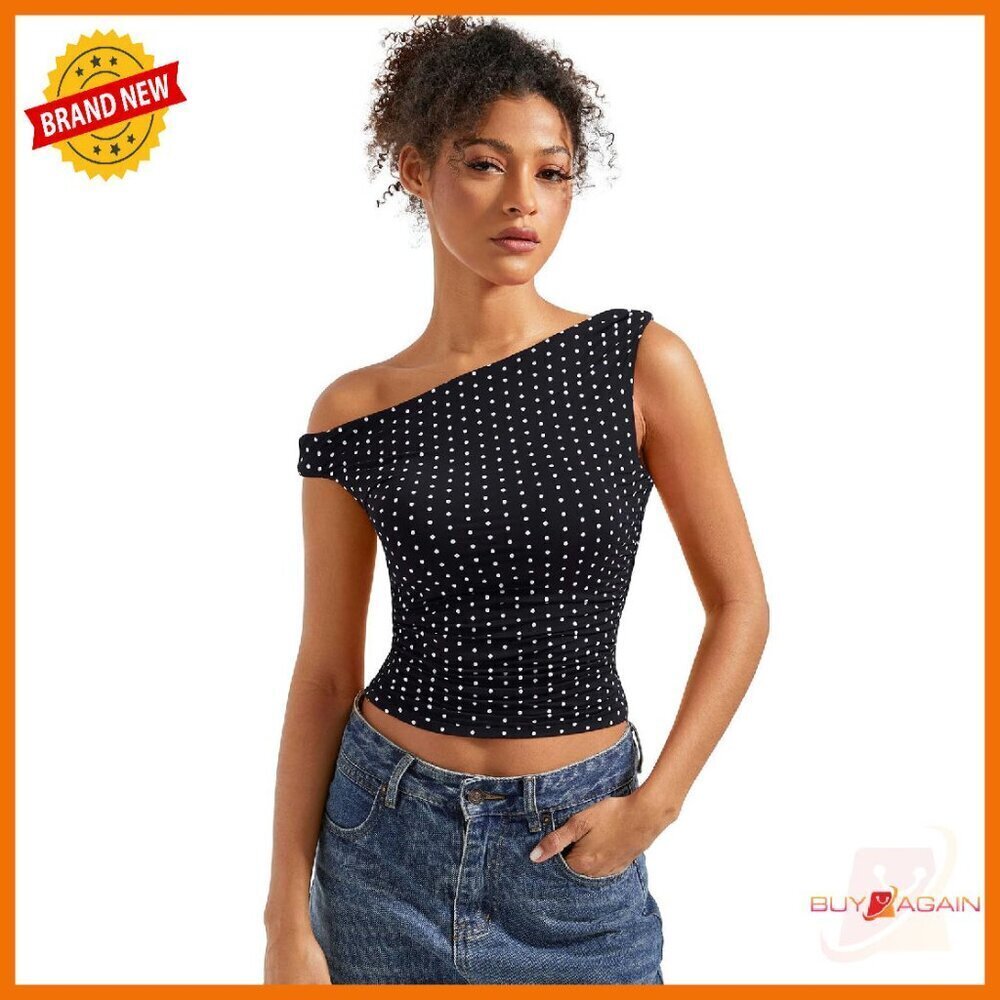 Off Shoulder Crop Tank Top Y2K Streetwear Double Lined Stretch